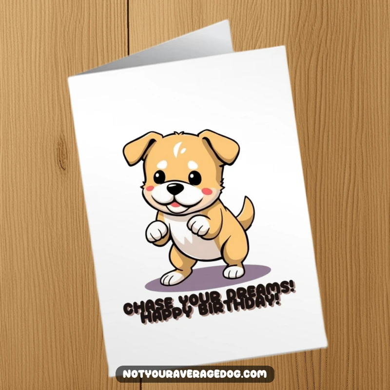 Funny Free Printable Birthday Card: A dog leaping playfully, mid-pounce, at its own elongated shadow on the ground.