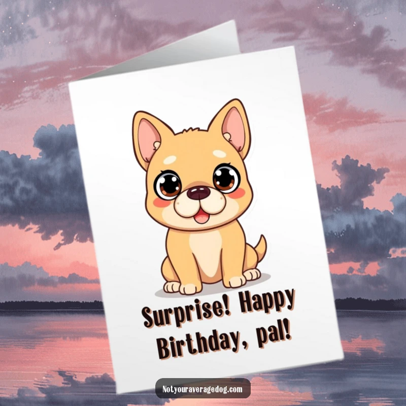 Funny Free Printable Birthday Card: Dog with a comically surprised expression and wide eyes, wishing happy birthday.