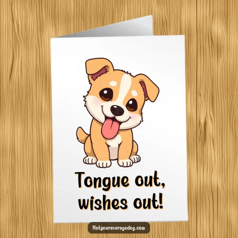 Funny Free Printable Birthday Card: Goofy dog with tongue lolling out at a silly angle, ready to celebrate.