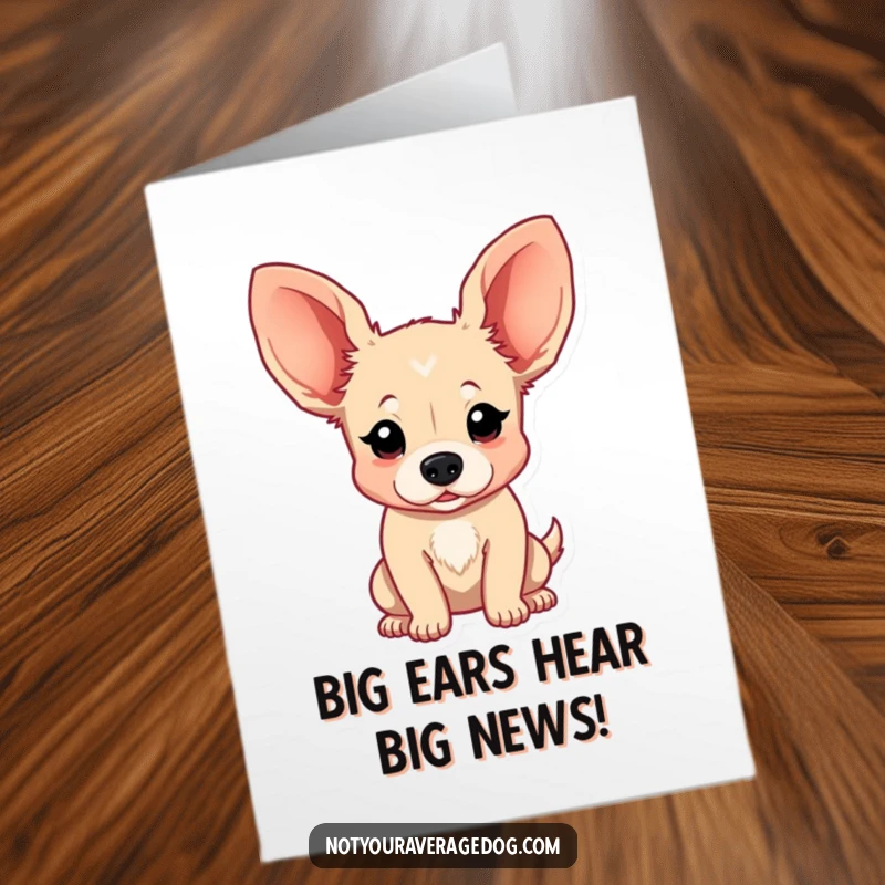 Funny Free Printable Congratulations Card: Adorable dog with enormous floppy ears, celebrating a big win with happy wiggles.