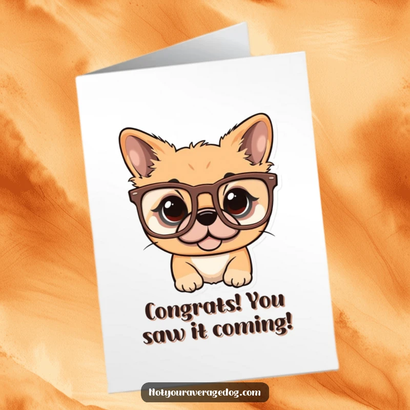 Funny Free Printable Congratulations Card: A dog looking smart yet silly in oversized glasses, perfect for celebrating any success.