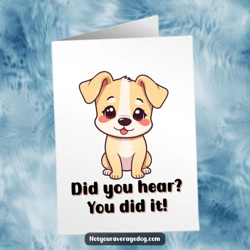 Free Printable Congratulations Card: A dog with its head tilted inquisitively and ears flopped forward, looking thoughtful.