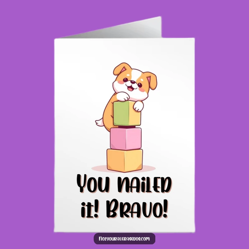 Free Printable Congrats Card: Dog Cubes Triumph, Funny Downloadable Achievement Gift