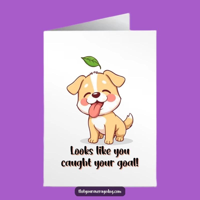 Free Printable Congrats Card: Goofy Leaf-Catching Dog, Hilarious Downloadable Celebration!
