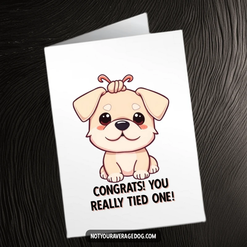 Funny Free Printable Congratulations Card: A dog with its ears tied in a ridiculous knot, perfect for celebrating funny achievements.