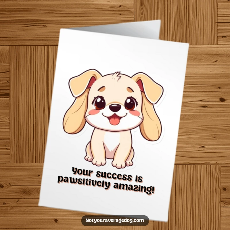 Funny Free Printable Congratulations Card with a jubilant dog whose ears are flying in celebration.