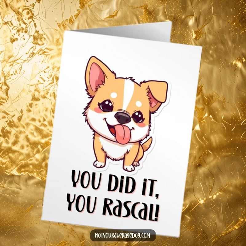 Funny Free Printable Congratulations Card: A dog with its tongue sticking out in a cheeky, mischievous manner, celebrating good news.