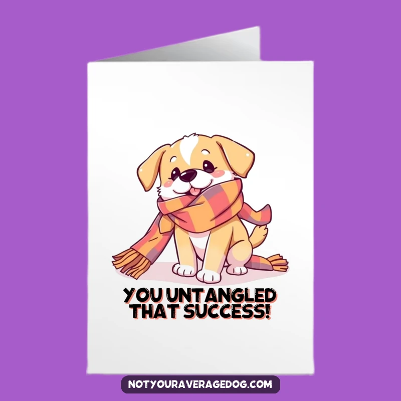 Free Printable Dog Congratulations Card: Scarf Chaos, Funny Canine Celebration, Downloadable Art