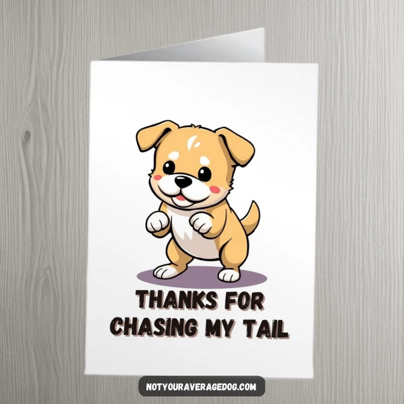 Funny Free Printable Thank You Card: A dog playfully pouncing, trying to catch its own funny shadow.