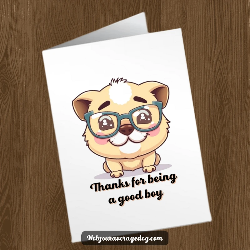 Funny Free Printable Thank You Card: A silly dog character wearing oversized glasses grins, expressing thanks with wit.
