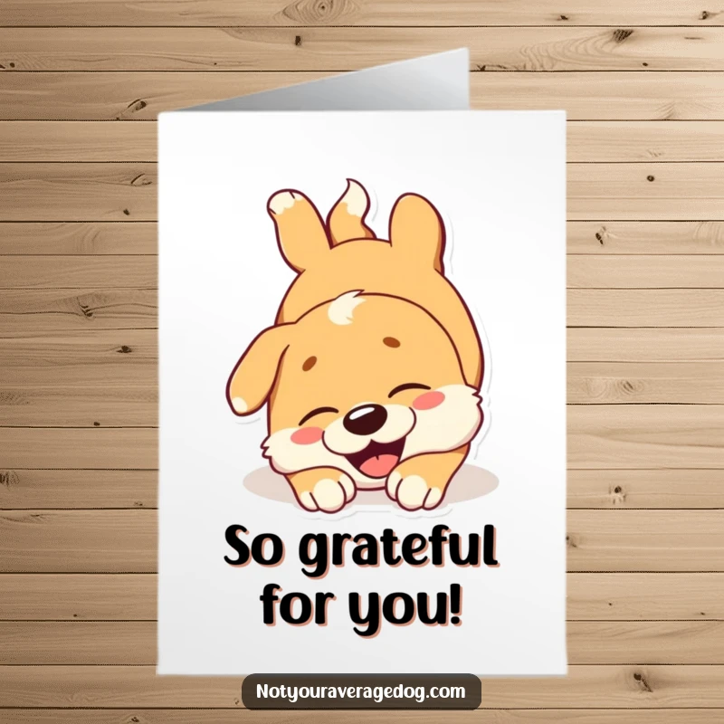 Funny Free Printable Thank You Card: A dog doing a joyful tumble, expressing heartfelt thanks with glee.