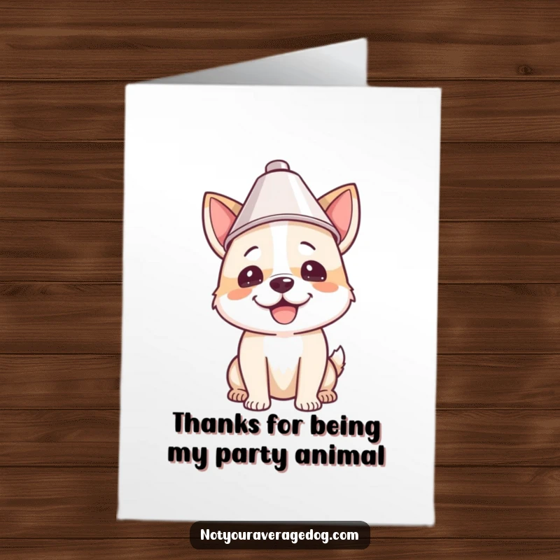 Funny Free Printable Thank You Card: A pleased dog wearing a lampshade, a comical way to express gratitude.