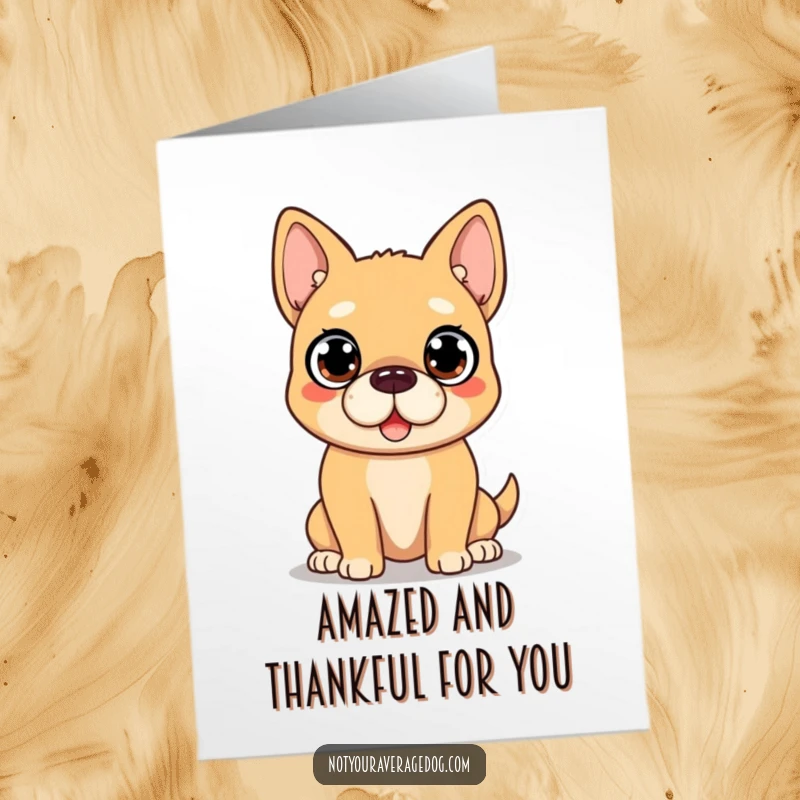 Funny Free Printable Thank You Card: Dog with comically surprised expression and wide eyes, expressing thanks.