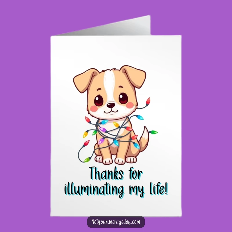 Free Printable Thank You Card: Dog says thanks with tangled lights!