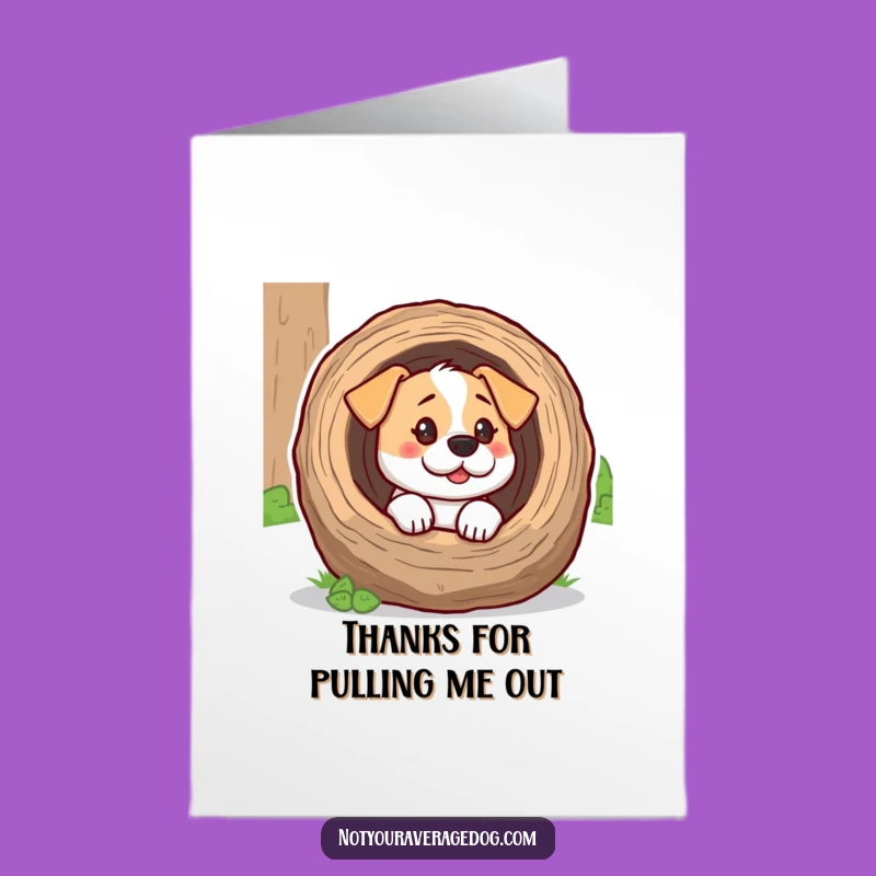 Free Printable Thank You Card: Dog Stuck in Log, Heartfelt Downloadable Gift for Gratitude