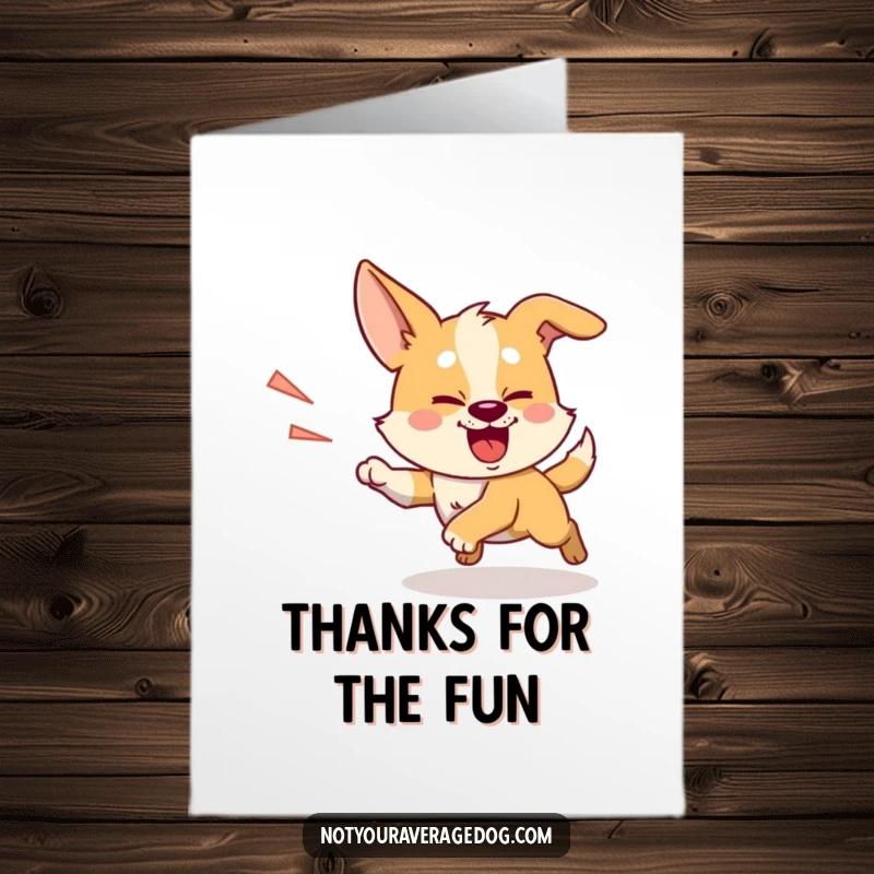 Funny Free Printable Thank You Card of a silly dog chasing its shadow with hilarious, focused energy.