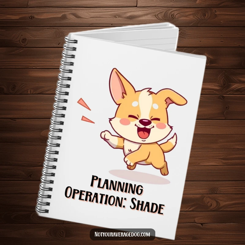 Funny chasing shadow dog notebook, showing a silly dog with intense focus, chasing its shadow.