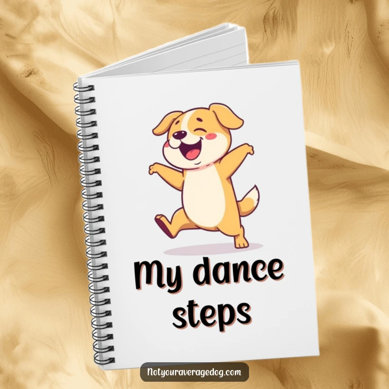 Funny notebook cover featuring a dog performing a wildly exaggerated and clumsy dance, inspiring creative and energetic ideas.