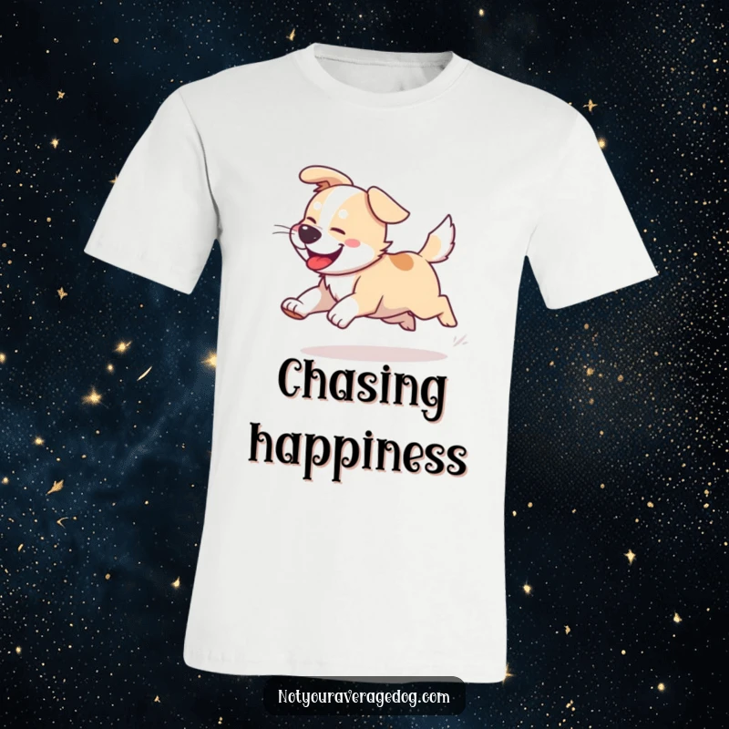 Funny Dog Tail Chasing T-Shirt: A dog spins erratically, joyfully pursuing its own tail.