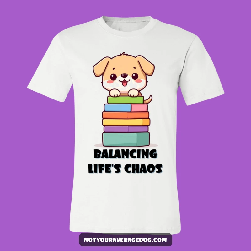 Funny Dog Block Tower T-Shirt - Balancing Act Tee, Comical Gift Apparel