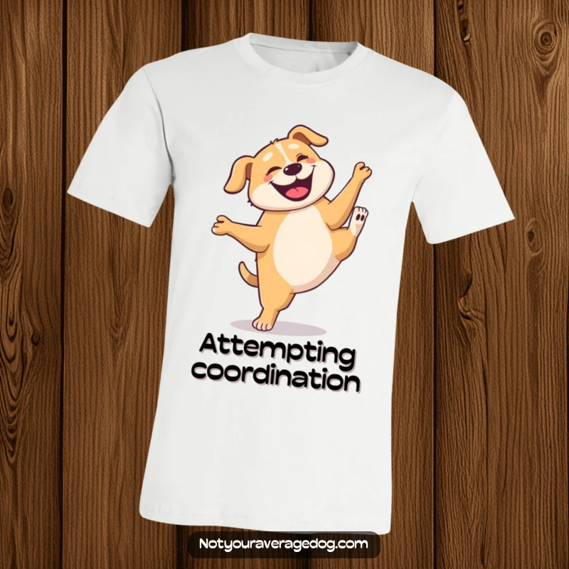 Funny Dog Cartwheel T-Shirt: A dog performs a wobbly cartwheel with a wide, goofy grin, full of comedic energy.