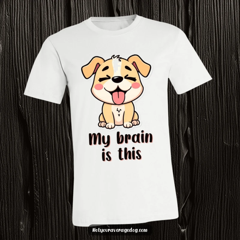 Funny stylized dog character with crossed eyes and tongue out, a comical and hilarious t-shirt design for dog enthusiasts.