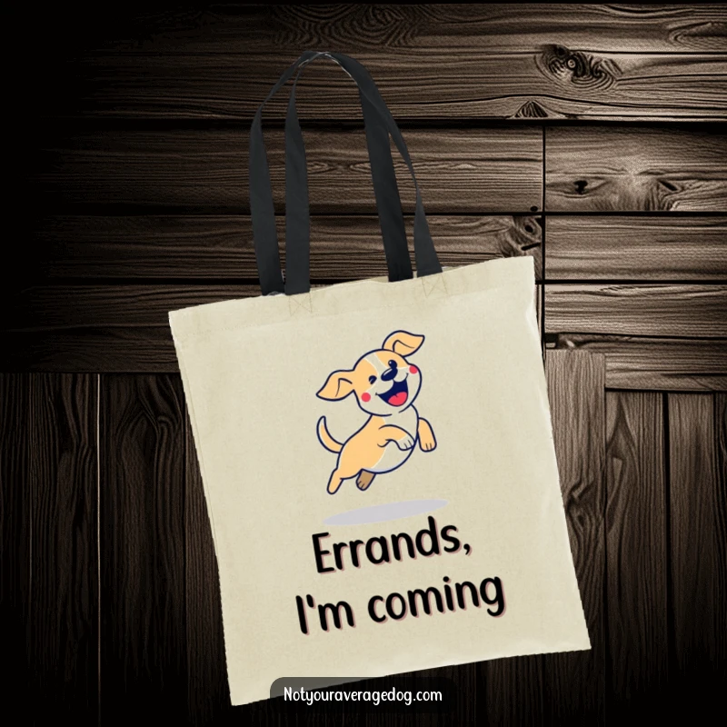Funny dog jump tote bag showcasing a stylized dog silhouette in a clumsy, excited jump, ideal for carrying daily essentials.