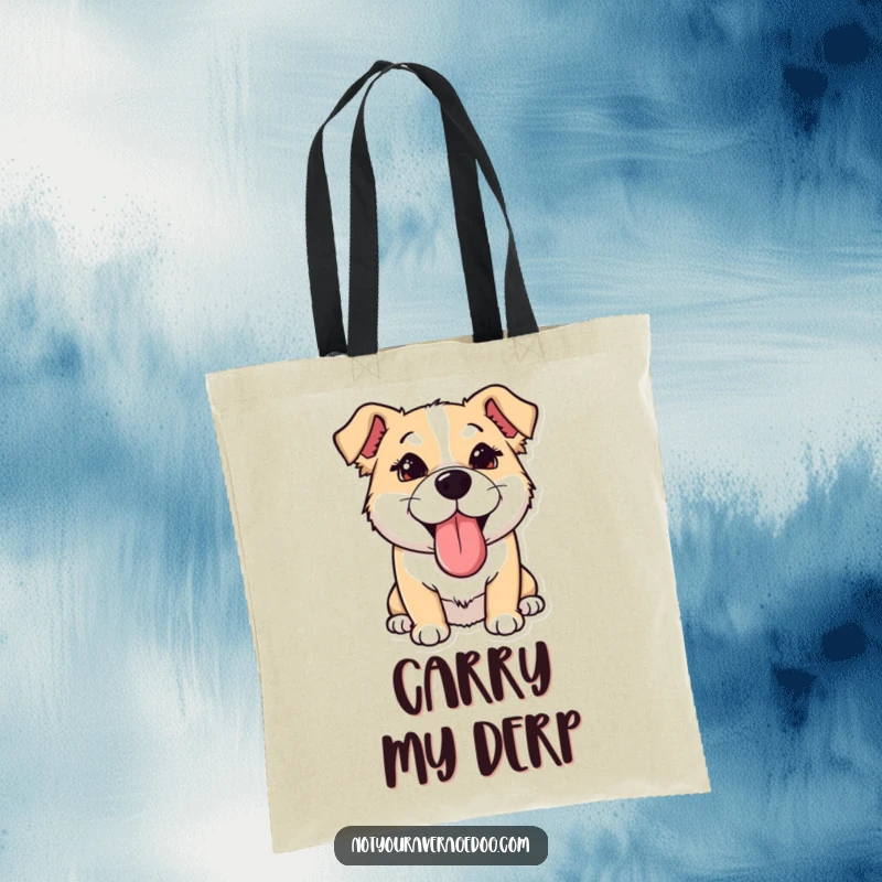 Funny Tote Bag: Dog with tongue sticking out sideways and eyes crossed, a cute and humorous accessory for everyday adventures.