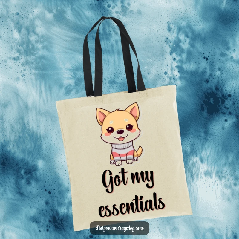 Funny dog tote bag featuring a character wearing a mismatched sock and a goofy grin, ideal for shopping.